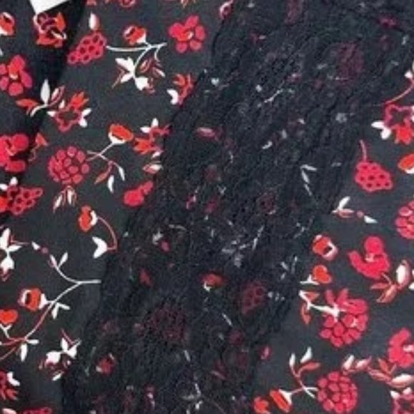 Thakoon Collective Paisley Tie Front Midi Dress Black and Red Floral - Picture 6 of 12